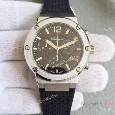 Replica Swiss Salvatore Ferragamo 5030 SS Black Chronograph Watch